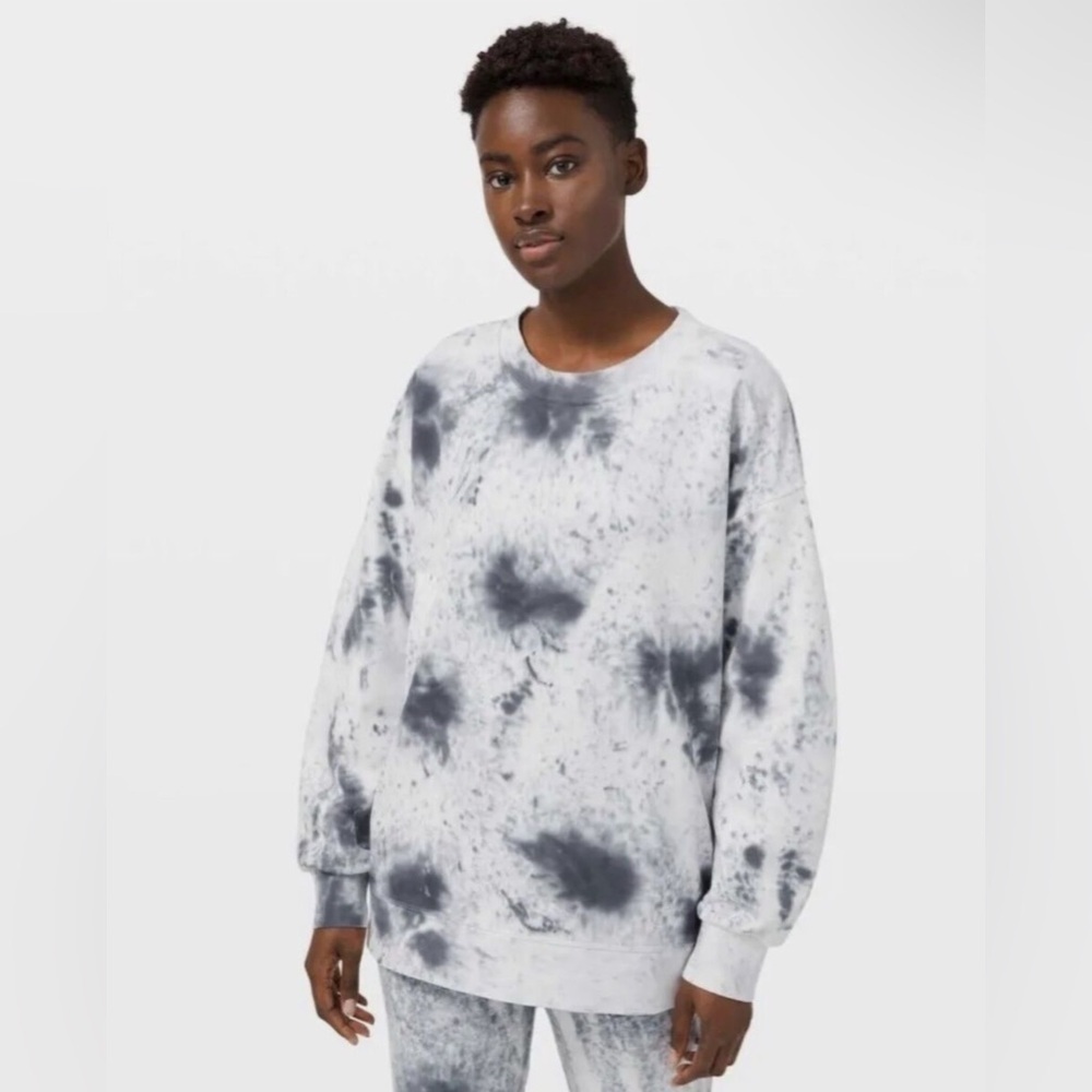 LULULEMON PERFECTLY OVERSIZED CREW *TIE DYE IN MARBLE DYE CLASSIC NAVY SZ M - Picture 3 of 7